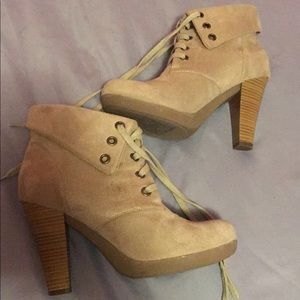 Suede lace up booties with a heel